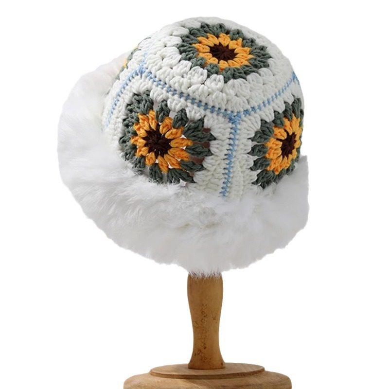 Rabbit Fur Knitted Warm-keeping And Cold-proof Handmade Crochet Bucket Hat