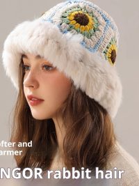 Rabbit Fur Knitted Warm-keeping And Cold-proof Handmade Crochet Bucket Hat