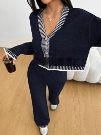 Women's V-neck Top Blouse And Pants