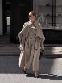 Women's Long Khaki Belted Cape Trench Coat