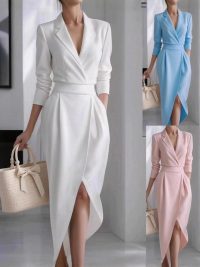 Women's Fashion Lapel Irregular Long Sleeve Dress