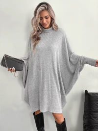 Women's Elegant Loose Batwing Sleeve Dress Turtleneck Long Sleeve