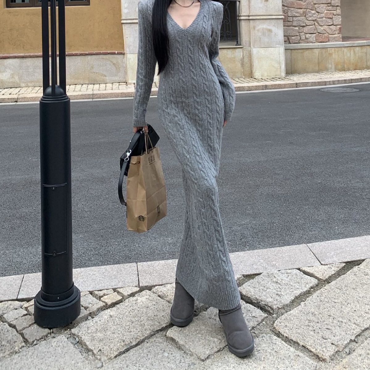 Retro Twist Knitted Dress Women's Fashion Slimming Inner
