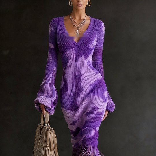 Women's Wool Dress Creative Vintage Print Comfortable Soft Slim Fit