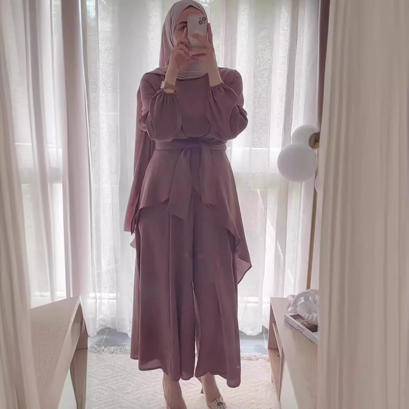 Irregular Hem Top Wide Leg Pants Suit Women