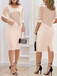Women's Polyester Sequined Bottoming Dress Dress