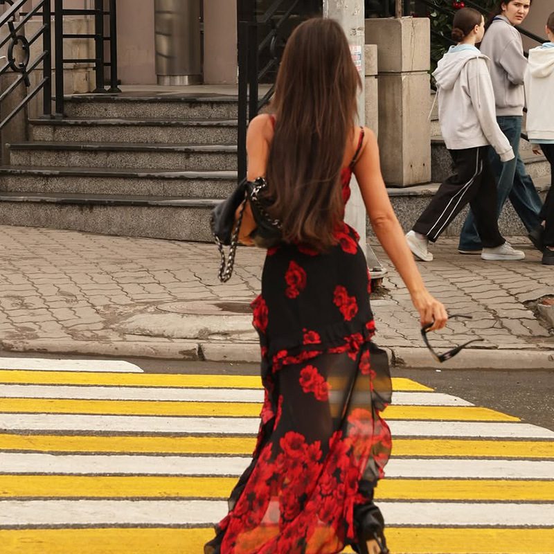 Women's Casual Printed Street Irregular Strap Dress