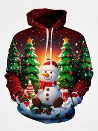 Christmas Snowman And Tree 3D Print Casual Hooded Sweatshirt