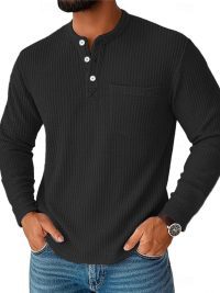 Long Sleeve Henley Shirt Long Sleeve Collar Button Men's Casual Jacket