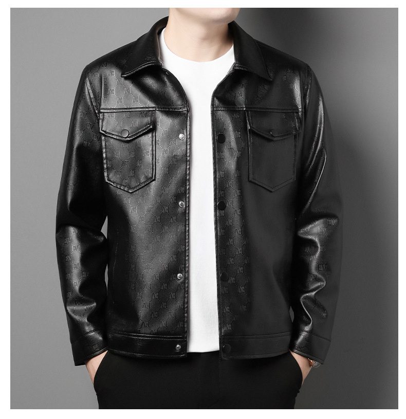 Men's Lapel Trend Lightweight Printed Leather Jacket