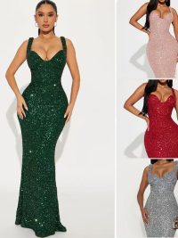 Women's Slim Shoulder Strap Sequin Bodycon Dress