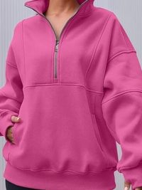 Zipper Patchwork Pocket Brushed Hoody Women's Loose