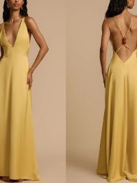 Women's Sexy Backless V-neck Satin Long Dress