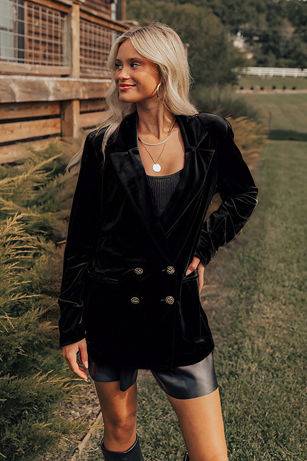 Casual Loose Double-breasted Velvet Suit Jacket