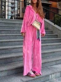 Fashion Velvet Zipper Drawstring Casual Set