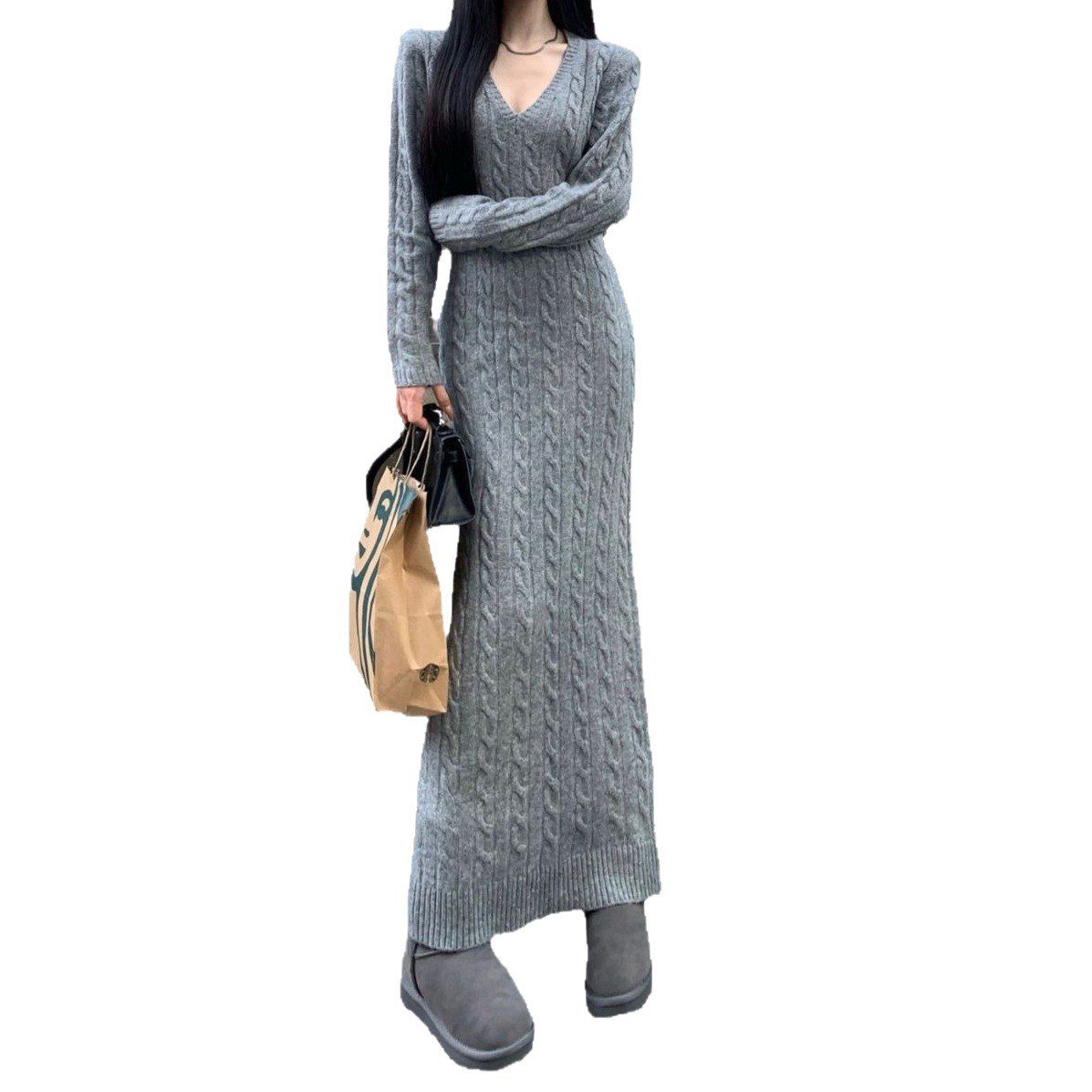 Retro Twist Knitted Dress Women's Fashion Slimming Inner