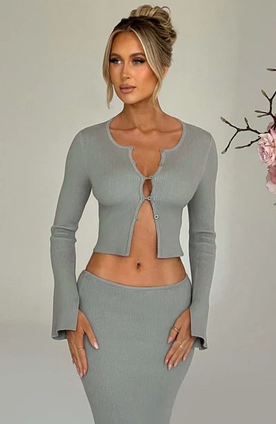Short Long Sleeve Cardigan Top Split Skirt Suit Women