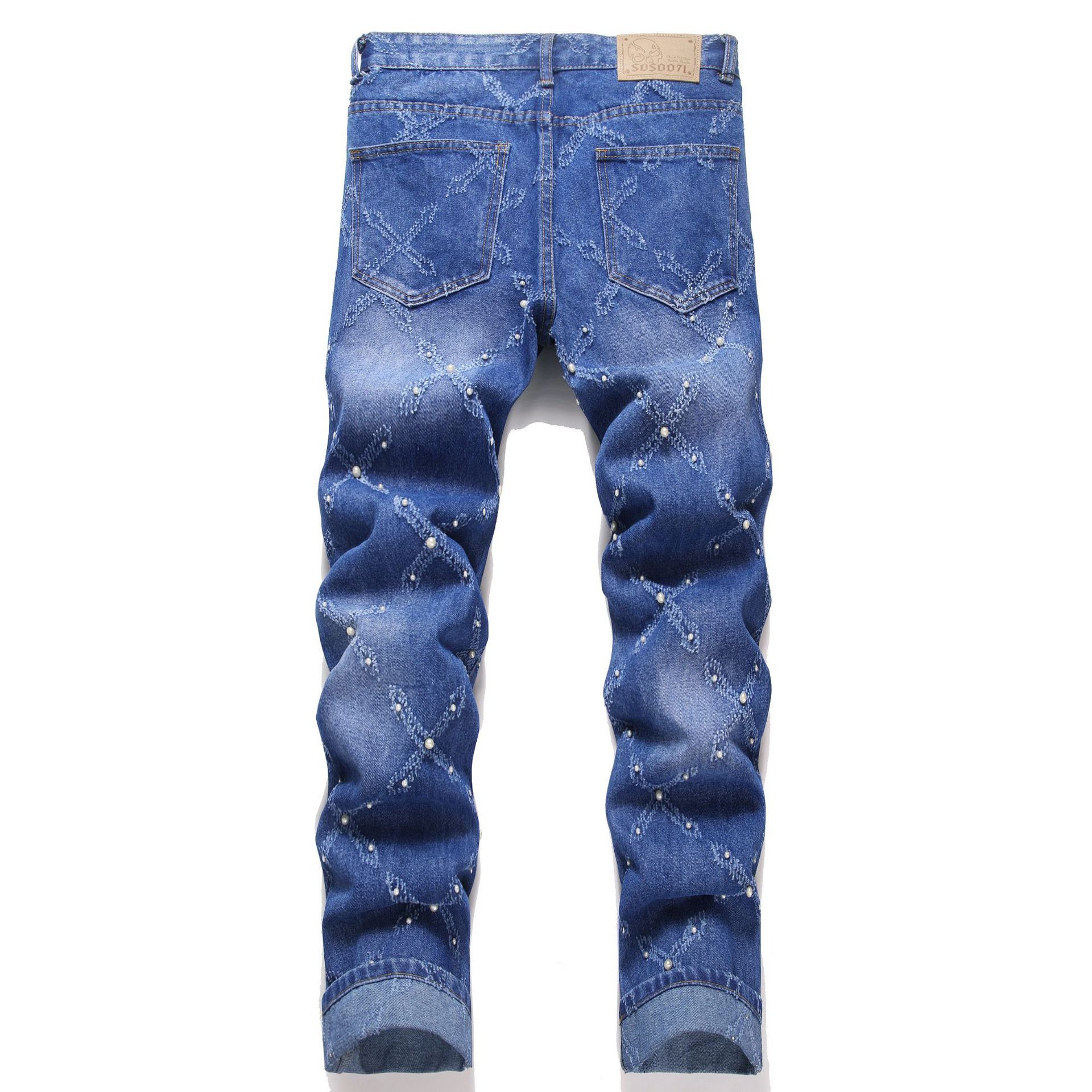 Pearl Embroidery Street Trendy Fashion Denim Skinny Pants
