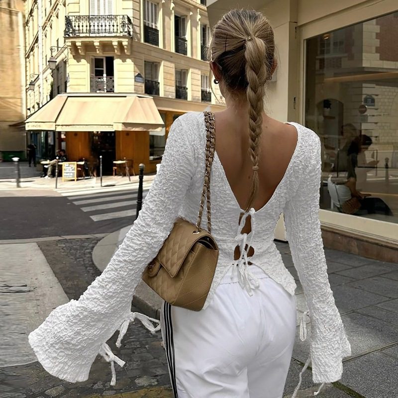 Fashion Cardigan Lace-up Backless Long Sleeve Women