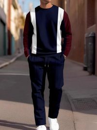 Fashion Men's Casual Sporty Round Neck Sweatshirt And Pants Two-piece Set