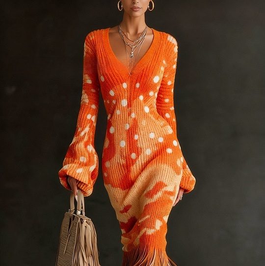 Women's Wool Dress Creative Vintage Print Comfortable Soft Slim Fit