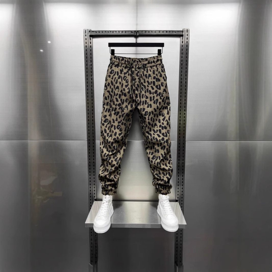 Trendy Brand Personality Leopard Print Casual Pants Men