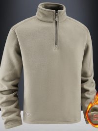 Men's Fleece Hooded Sweatshirt Stand Collar Solid Color Warm Jacket