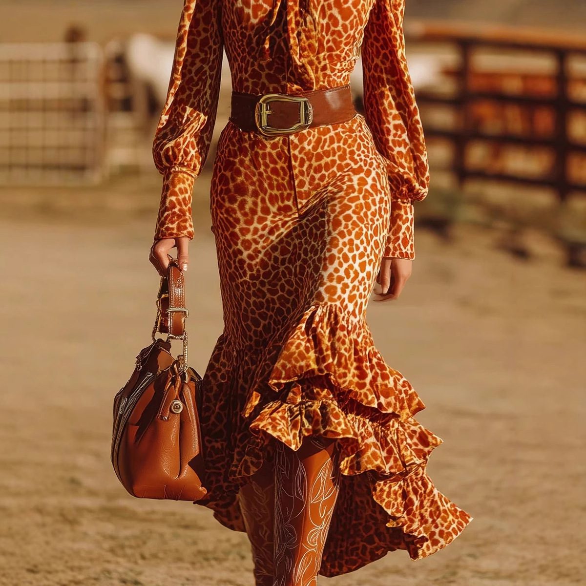 Digital Print Bow Long Skirt for Women