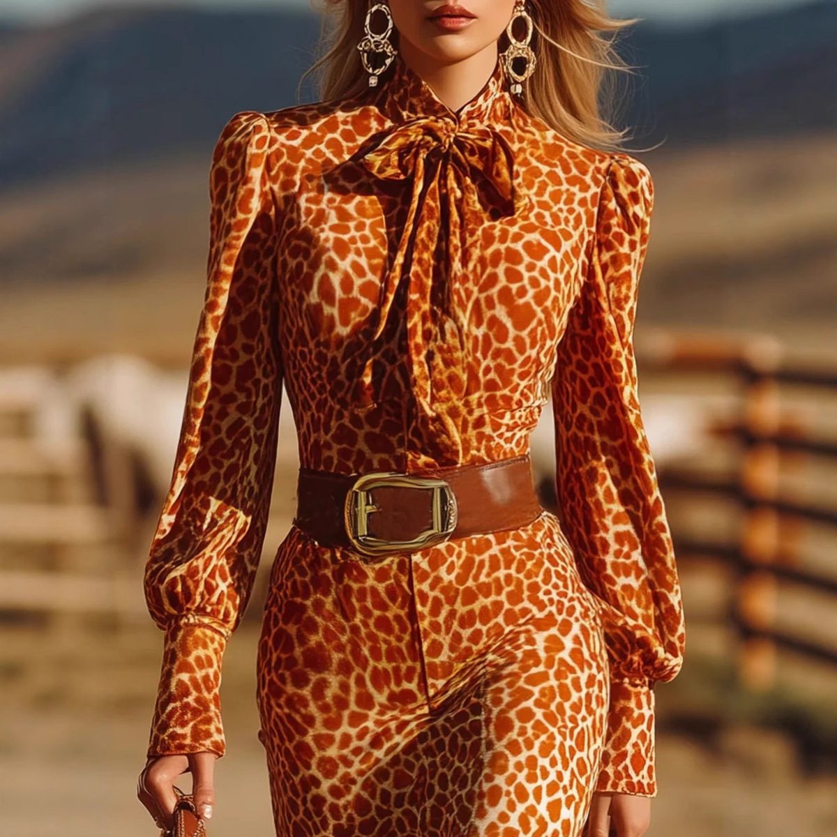 Digital Print Bow Long Skirt for Women