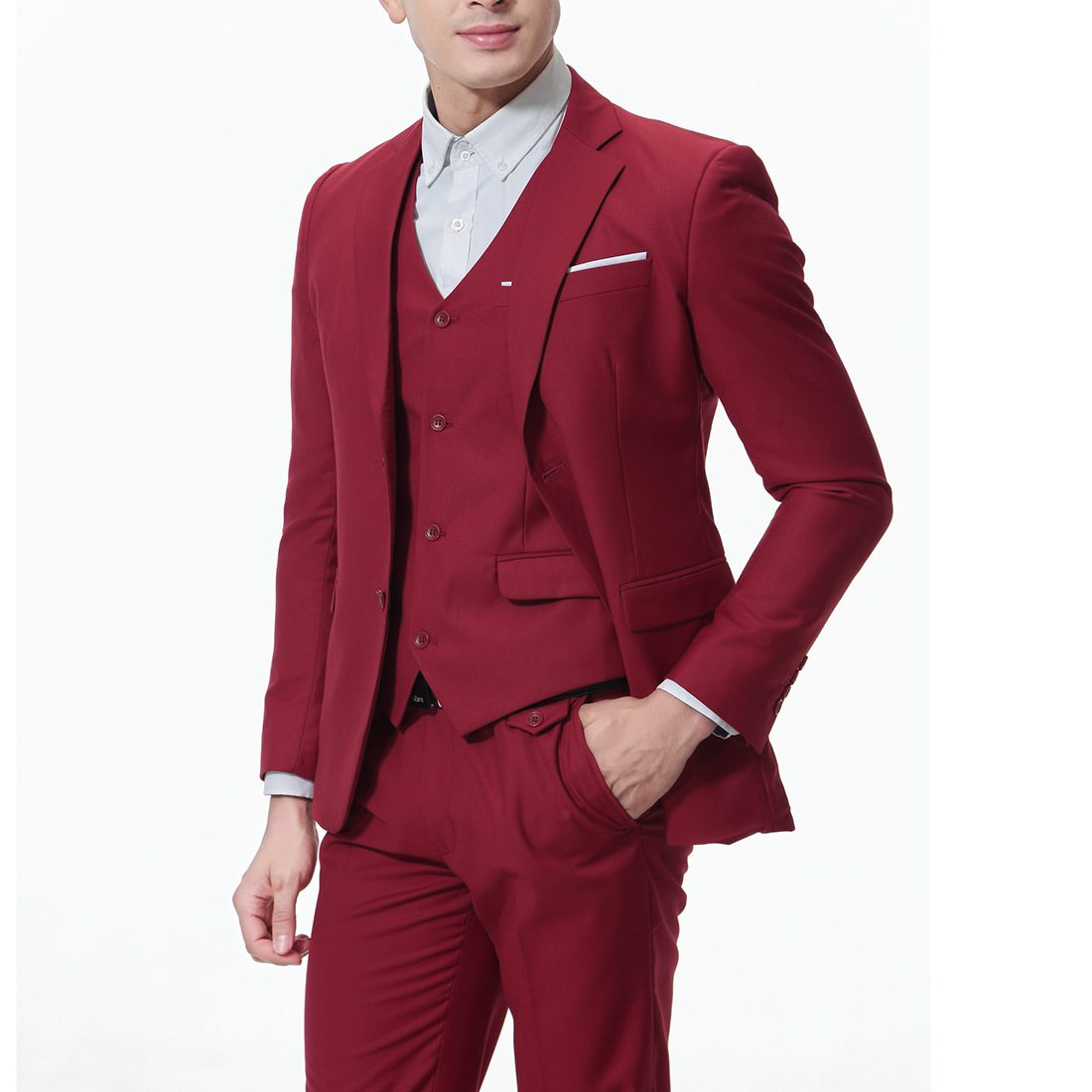 Men's Solid Color Casual Business Casual Three-Piece Suit