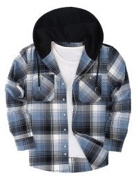 Loose Casual Flannel Long Sleeve Hooded Plaid Shirt