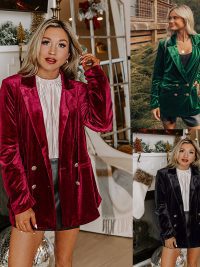 Casual Loose Double-breasted Velvet Suit Jacket