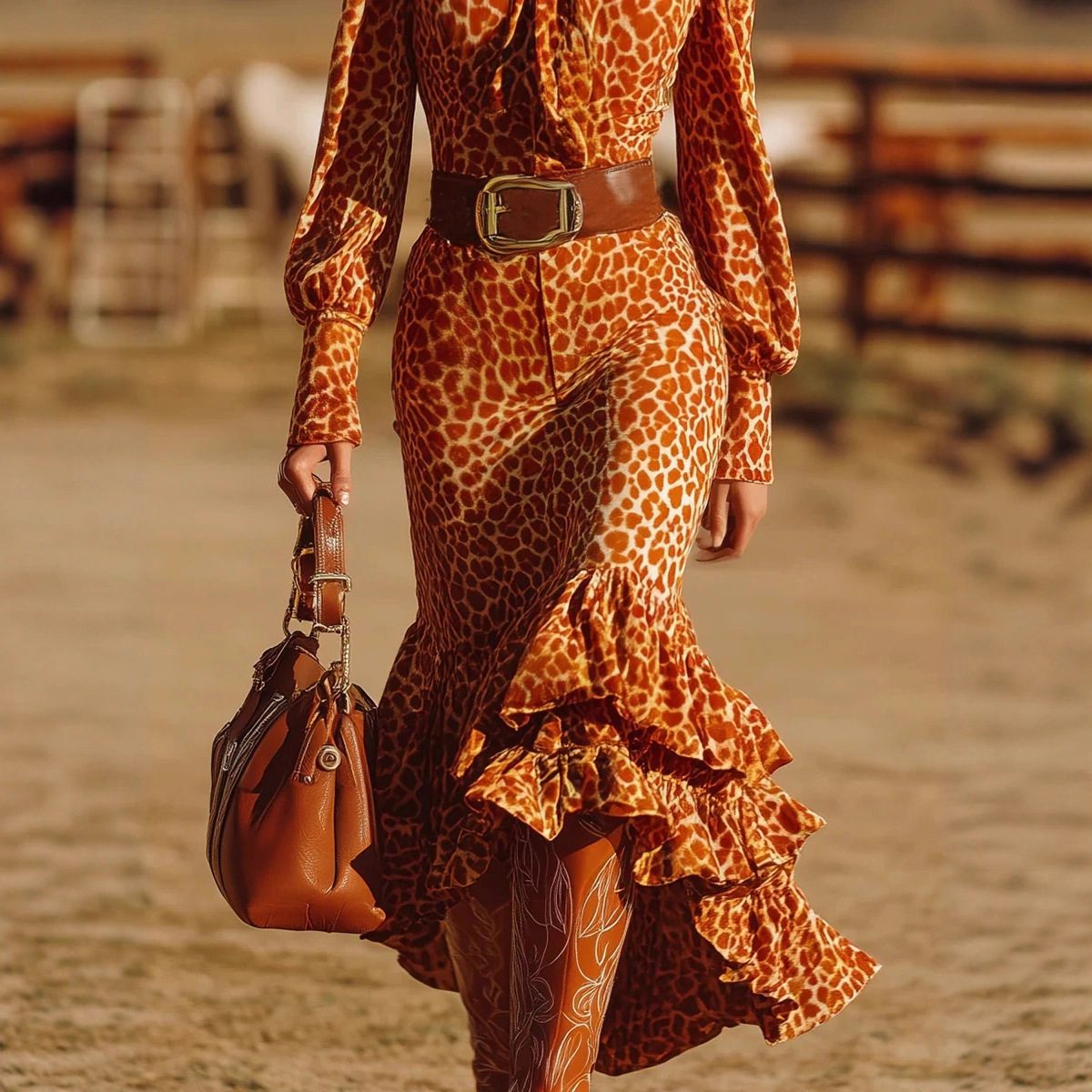 Digital Print Bow Long Skirt for Women