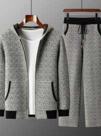 Men's Hooded Sweater Cardigan Casual Set