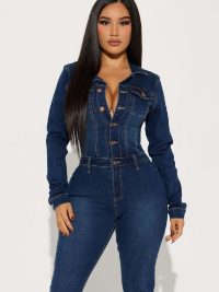 Women's Slim Fit Stretch Denim Jumpsuit
