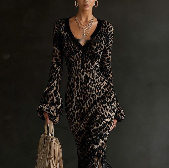 Women's Wool Dress Creative Vintage Print Comfortable Soft Slim Fit