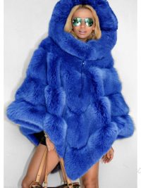 Solid Color Hooded Faux Fur Patchwork Loose Coat Elegant Commuter Cape Women's
