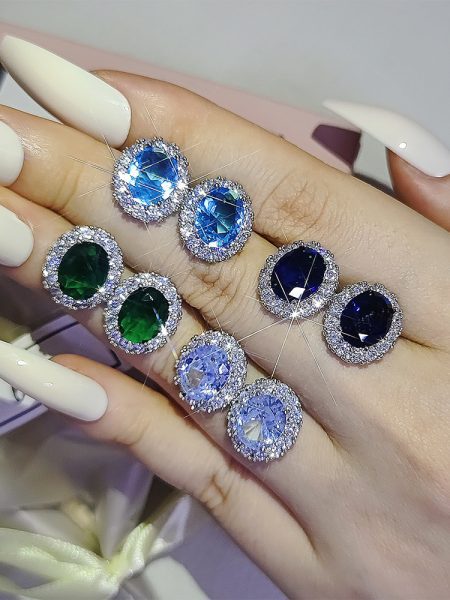 Womens Oval Personalized Zircon 3D Earrings