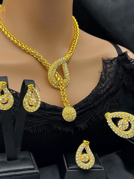 Best-selling Dubai Bride 24k Gold-plated Necklace Bracelet Earring Ring Four-piece Set