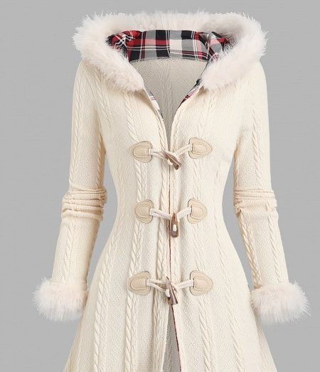Long Hooded Coat With Horn-shaped Buttons