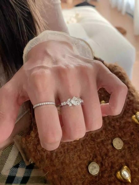 Simulated Diamond Rings Stacked Vintage-style Plain Band Small Diamond Rings