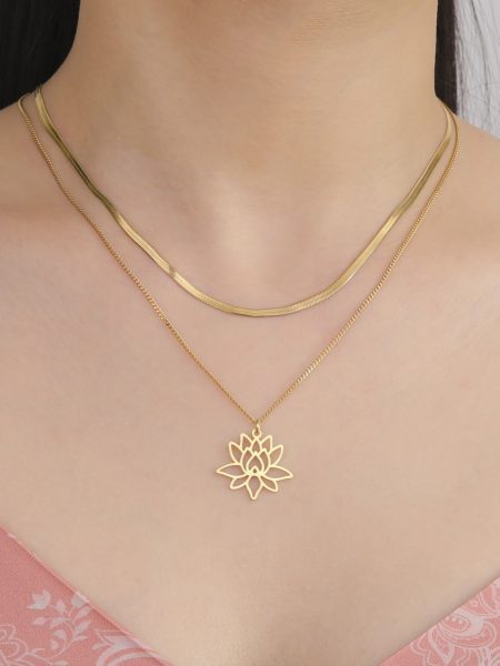 Niche Design Hollow Lotus Pendant Stainless Steel Necklace