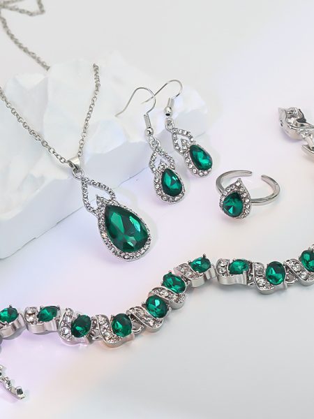 Light Luxury Zircon Necklace Earrings Open Ring Jewelry Suit