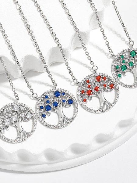 Womens Hollow Color Zircon Tree Of Life Necklace