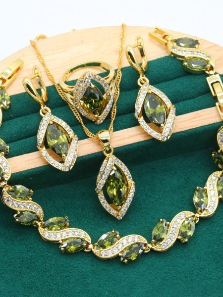 Anti-allergy AAA Zircon Bracelet Necklace Earring Ring Gold Ornament Suit