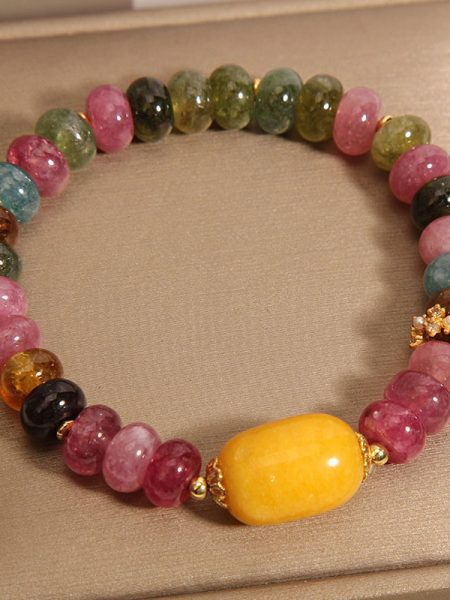 New Rainbow Tourmaline And Yellow Jade Bracelet For Women