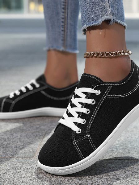 White Canvas Sneakers With Soft Soles For Couples