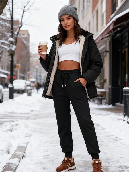 Women's Fleece Sweatpants Jogger Fleece Pants With Drawstring Waist