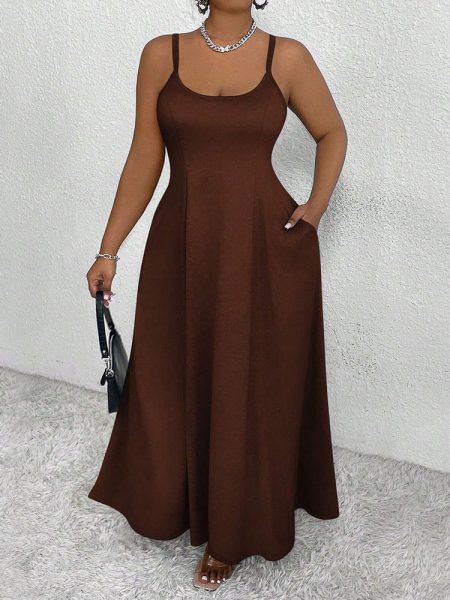 New Plus-Size Womens Strap Waist-Cinching Dress