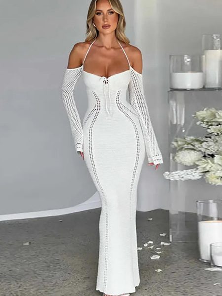 Womens Knitted Sexy Backless Slip Dress